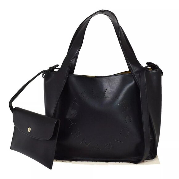 Stella McCartney Logo 2Way Shoulder Tote Bag Eco Alter Nappa Black Italy 67YC086